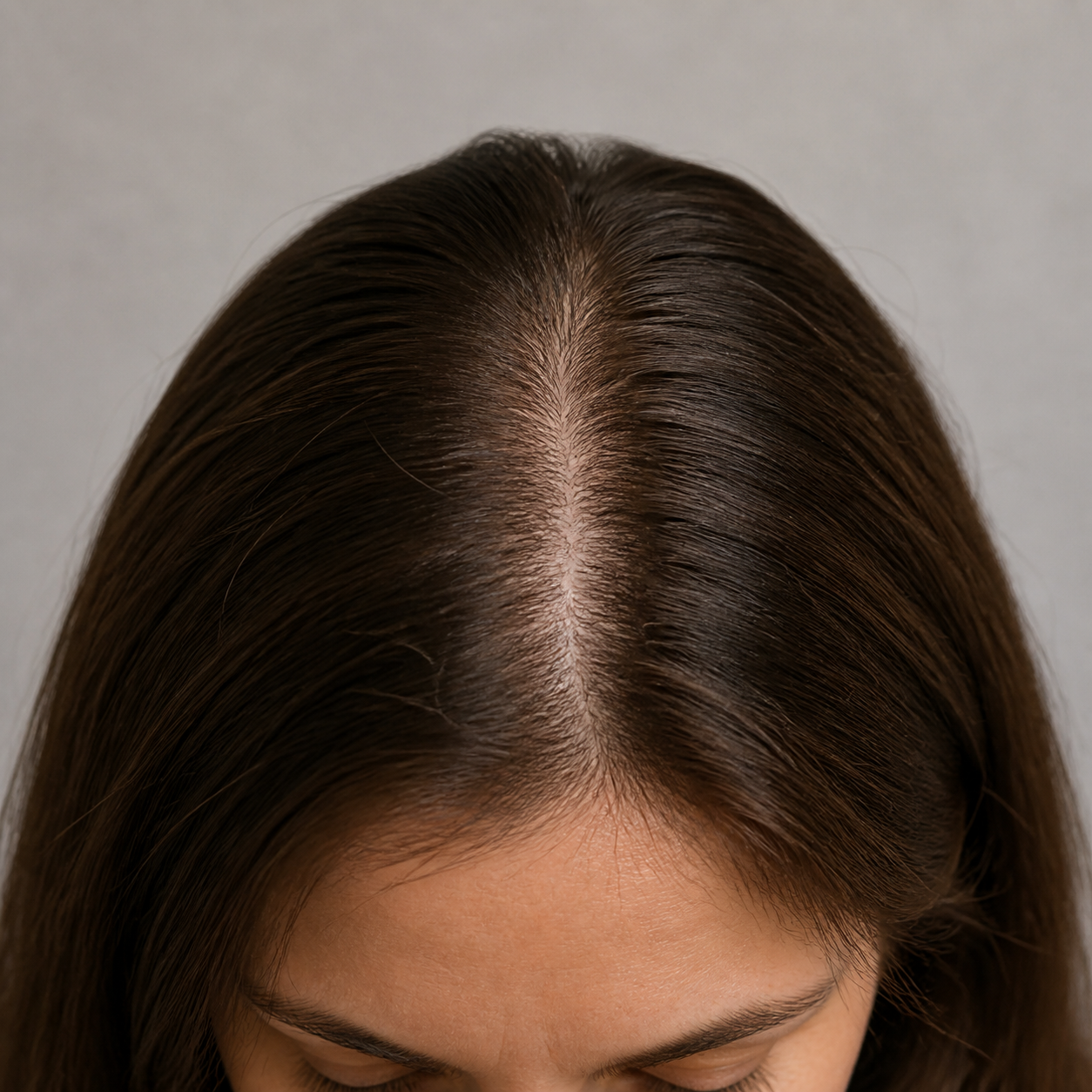 Close view of an adult center part