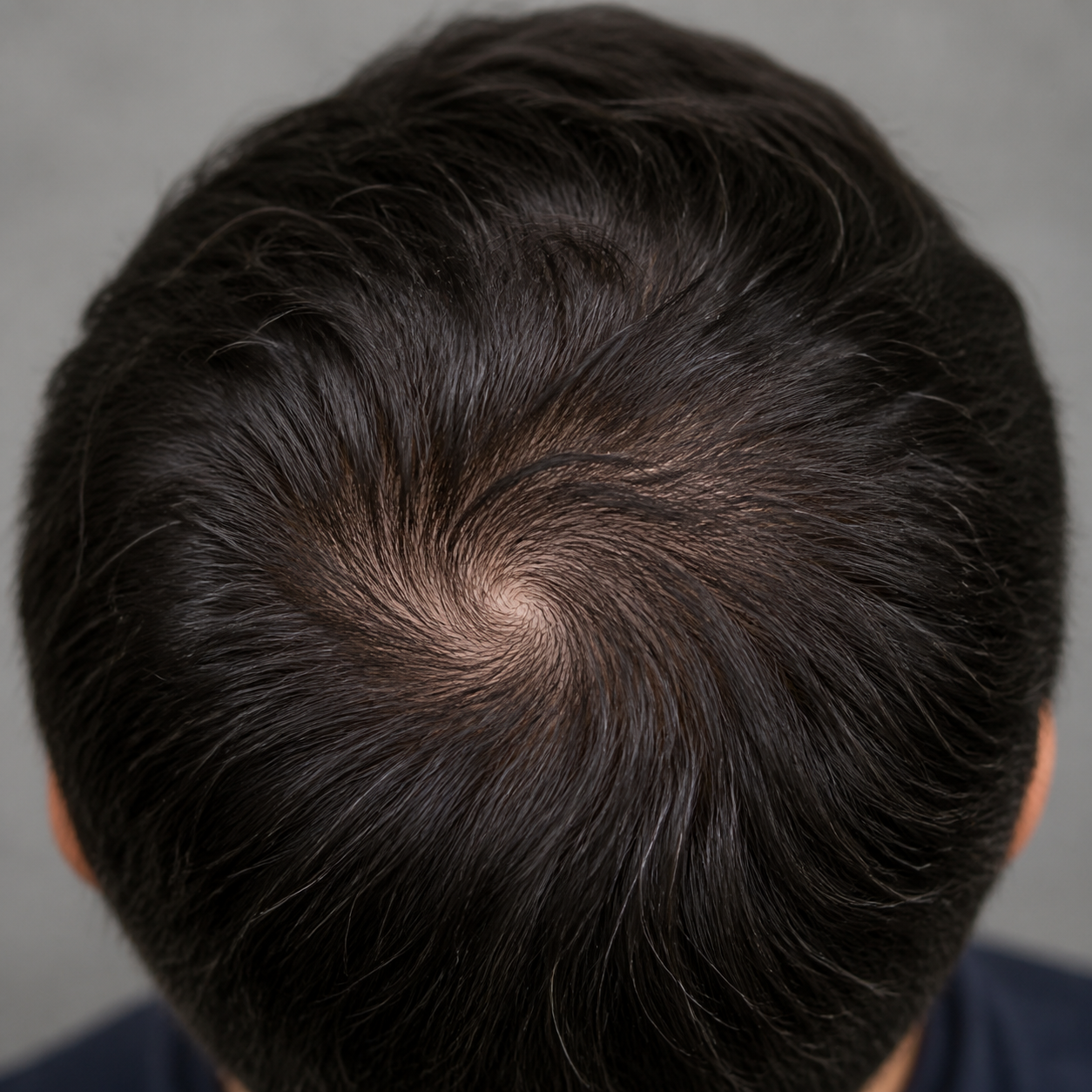 Close view of an adult crown area