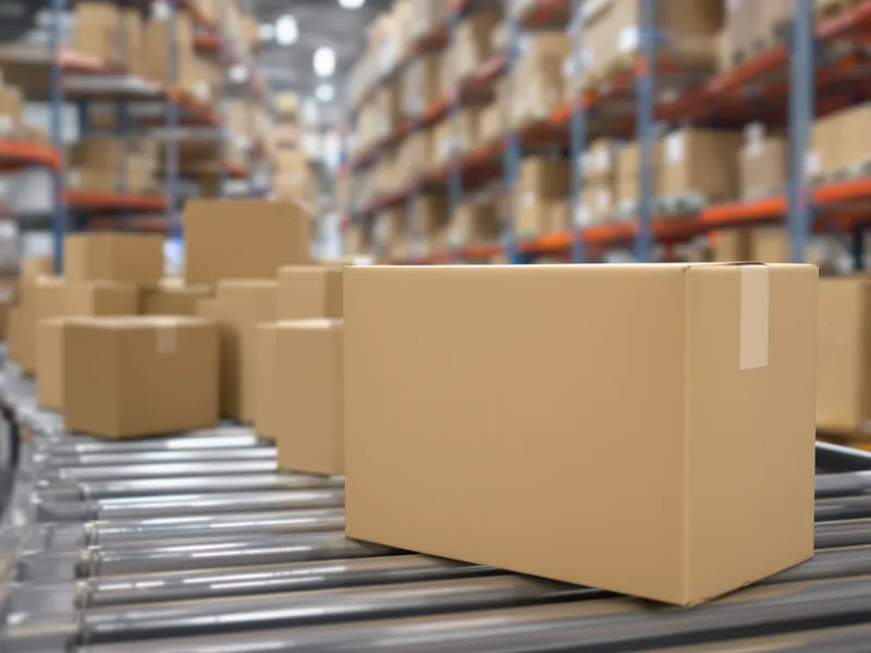 Cardboard parcels on a roller conveyor
