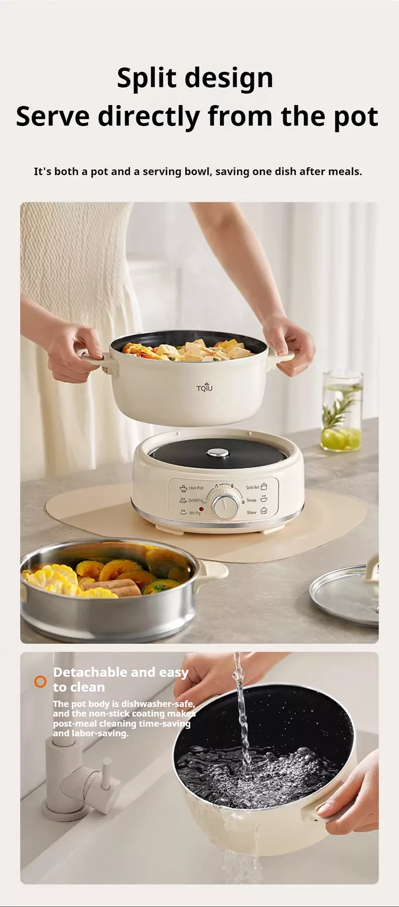 TQIU Multi Cooker 2.5L+2L Detachable S2 Full Heating - product image 9