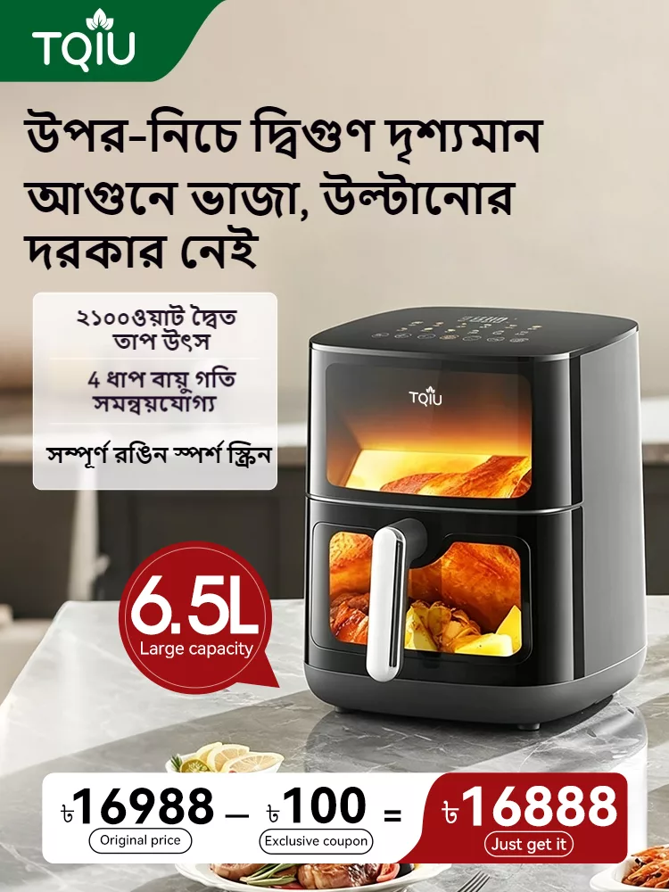 TQIU Air Fryer SX4 Digital Control Panel 6.5L Double Heating,Double Window