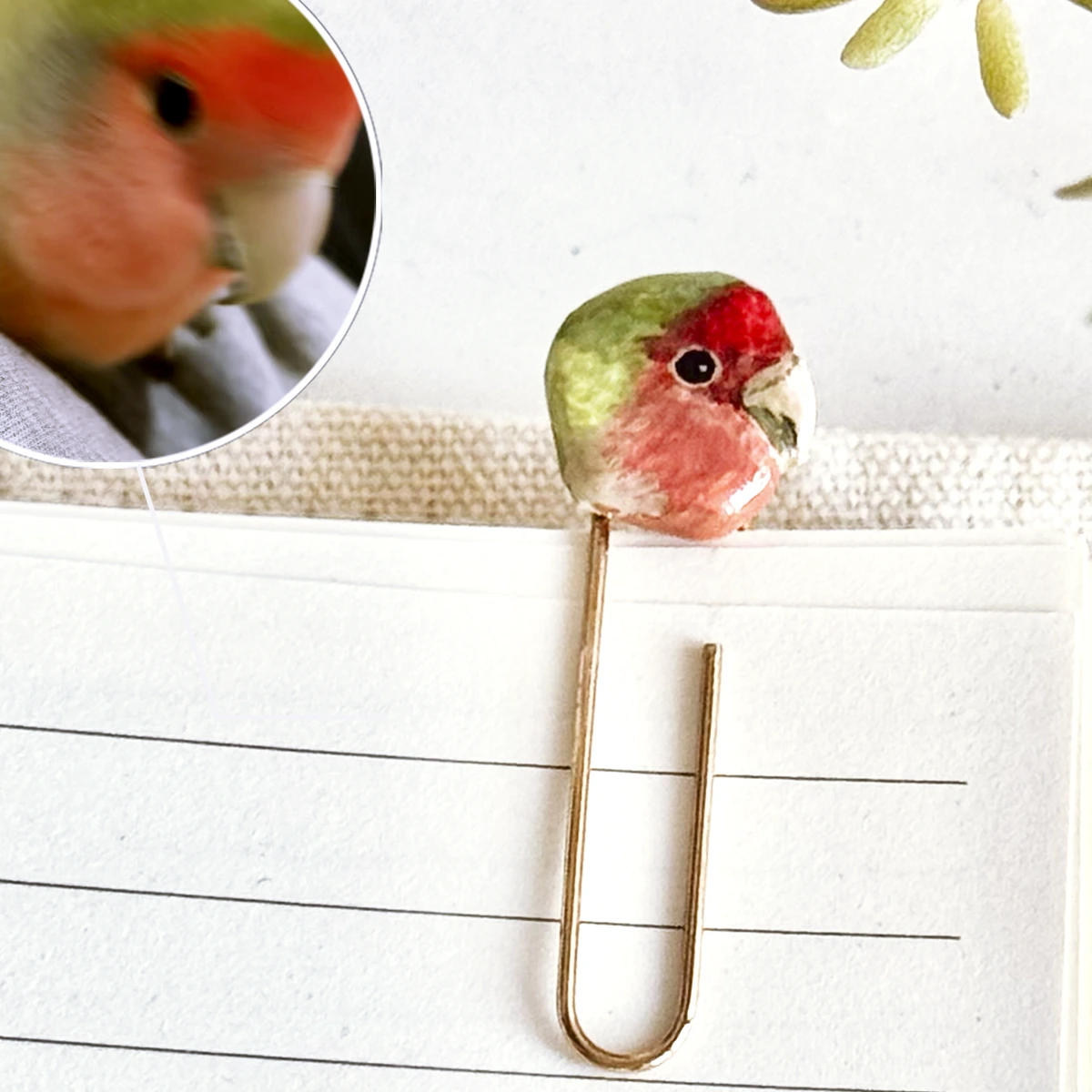Custom pet bookmark pin, hand-sculpted clay portrait