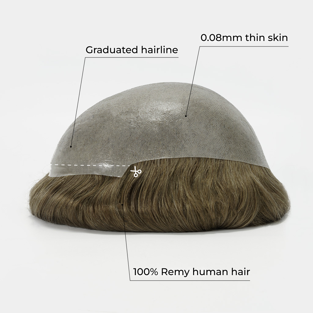 AvenHair 0.08mm Transparent Poly Skin Hair System, 120% Density